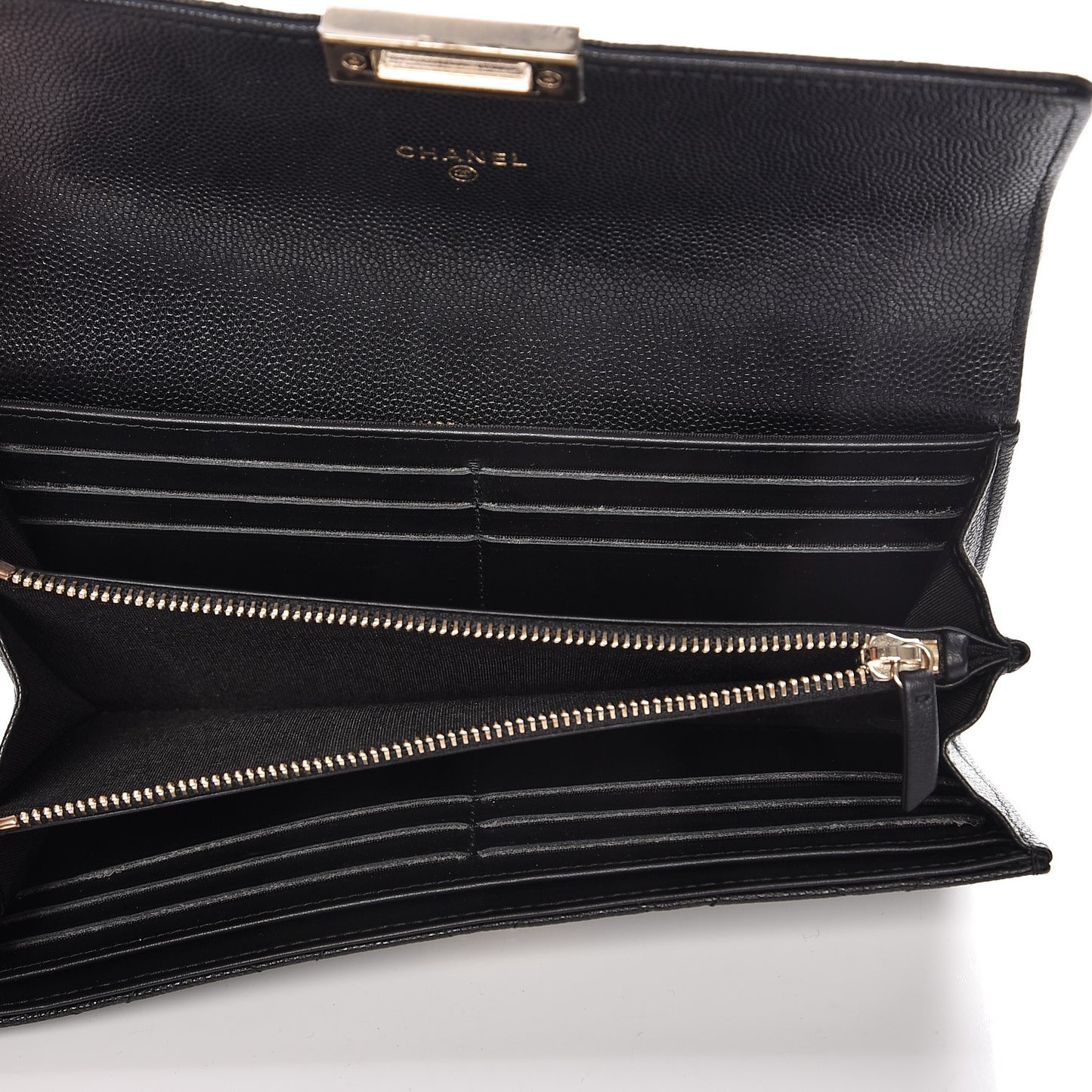 Caviar Quilted Large Golden Class Gusset Flap Wallet Black