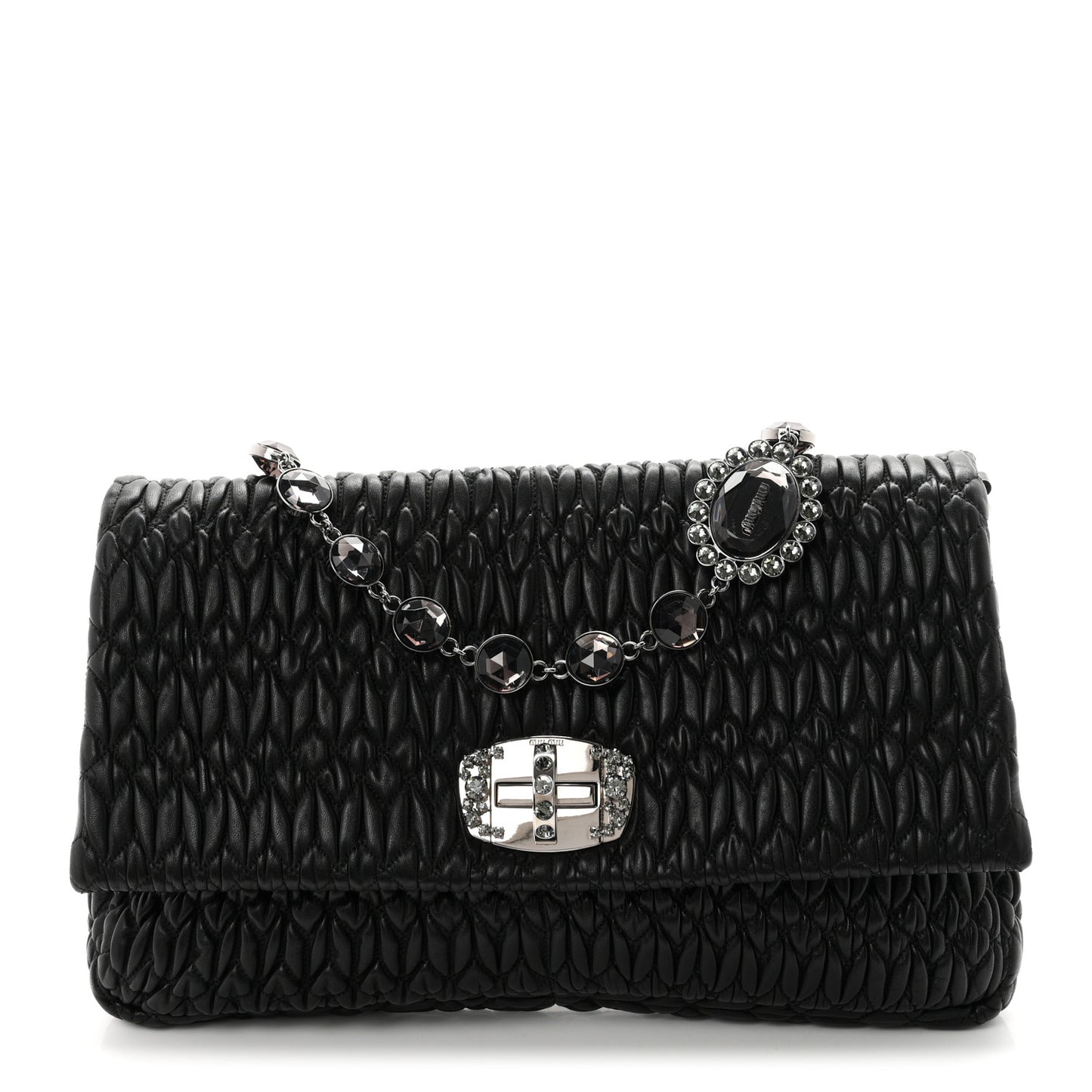 Nappa Matelasse Crystal Flap Clutch Black
