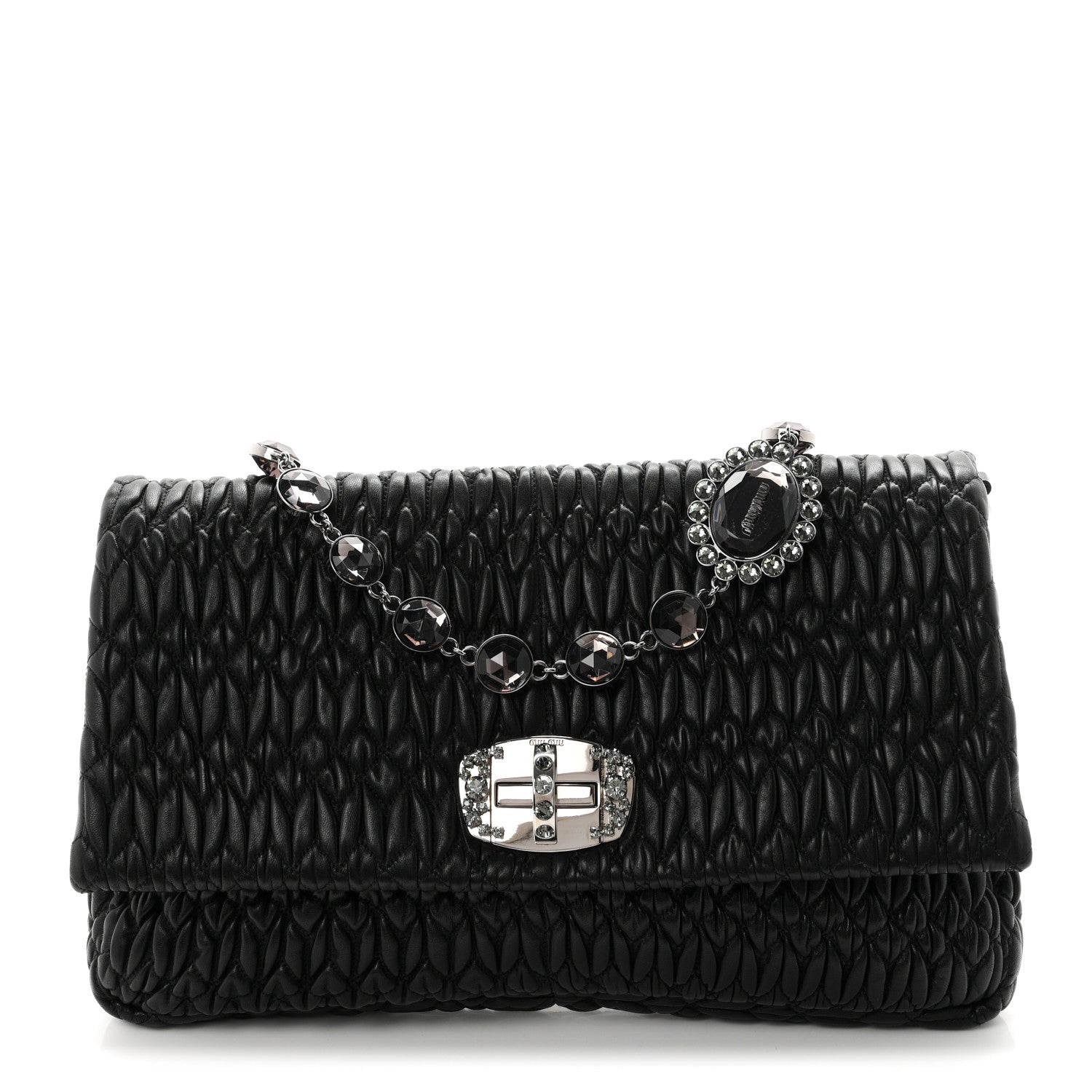 Miu Miu Nappa Matelasse Crystal Flap Clutch Black 1 of 11