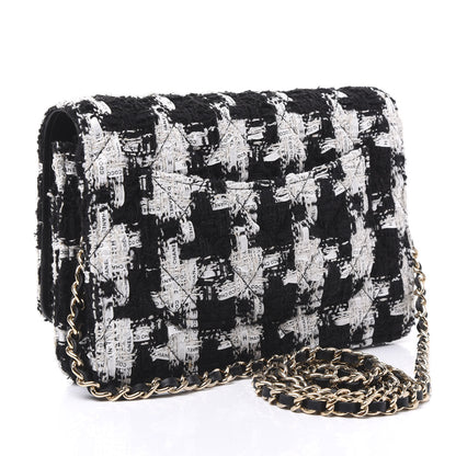 Chanel Tweed Quilted Wallet On Chain WOC Black Ecru White 2 of 11