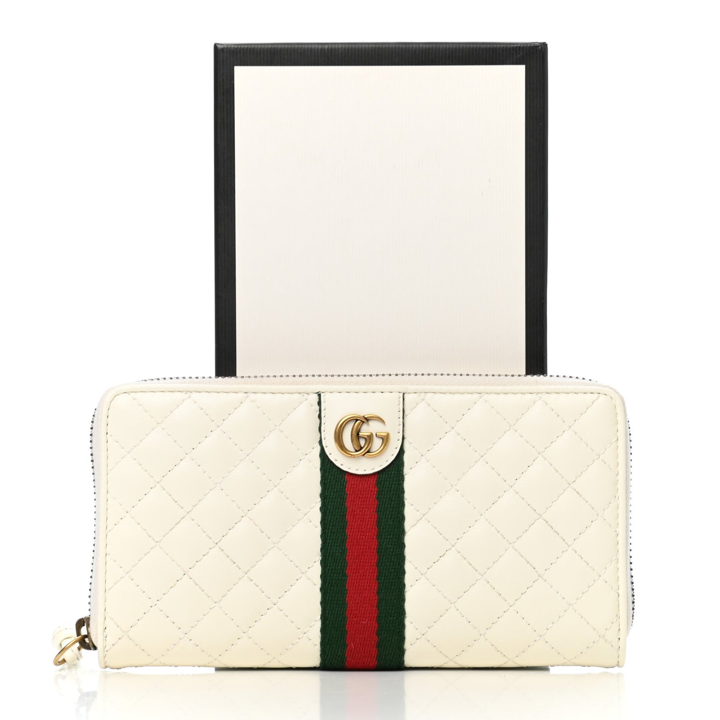 Calfskin Web Trapuntata GG Zip Around Wallet Off White