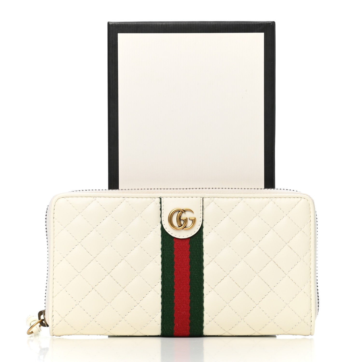 Gucci Calfskin Web Trapuntata GG Zip Around Wallet Off White 8 of 8