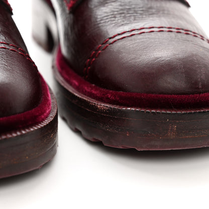 Chanel Shiny Calfskin Velvet Pearl Combat Short Boots 37.5 Burgundy 9 of 10