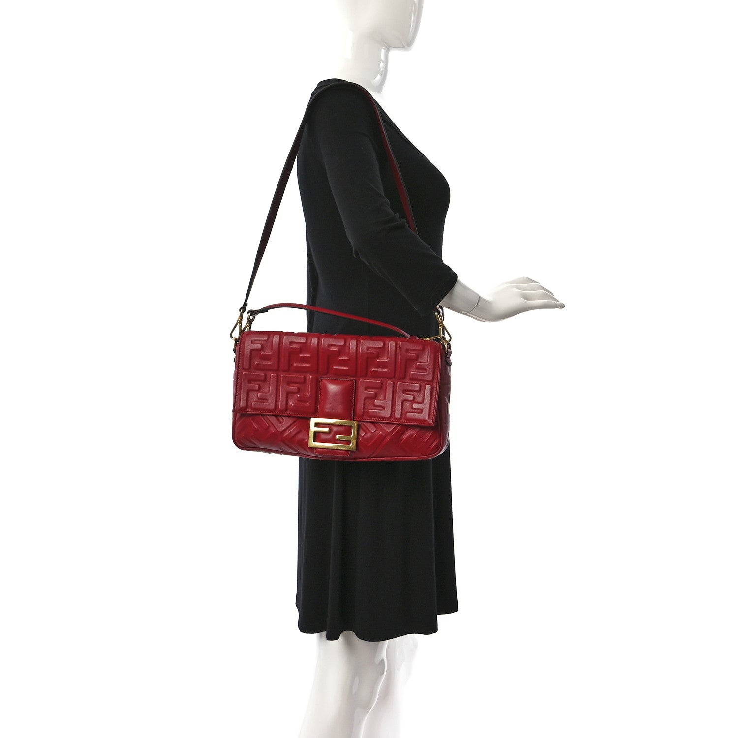 Fendi Nappa FF 1974 Embossed Large Baguette Fragola 2 of 14