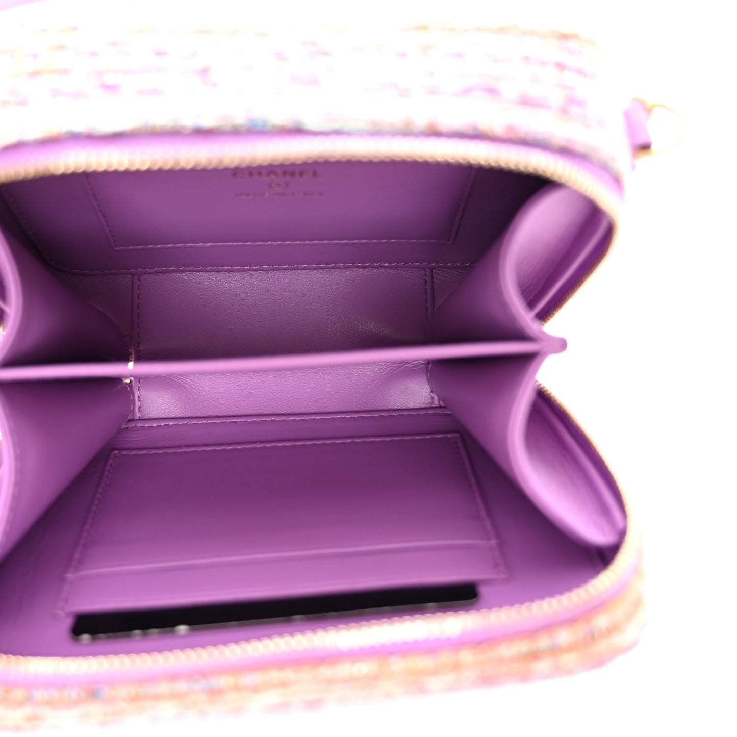 Tweed Lambskin CC Filigree Vanity Clutch With Chain Purple Multicolor