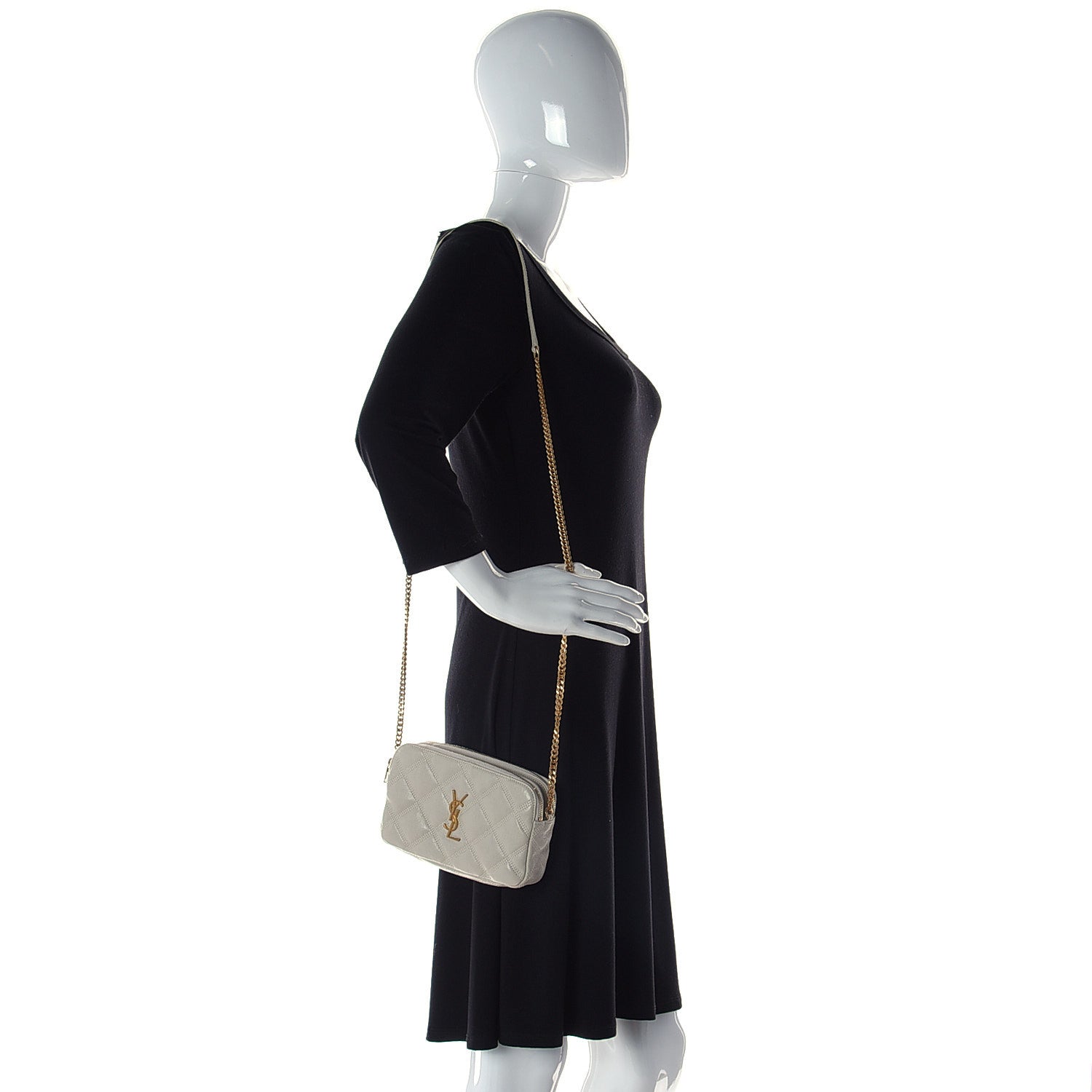 Saint Laurent Grained Lambskin Quilted Mini Becky Double Zip Bag Vintage White 2 of 15