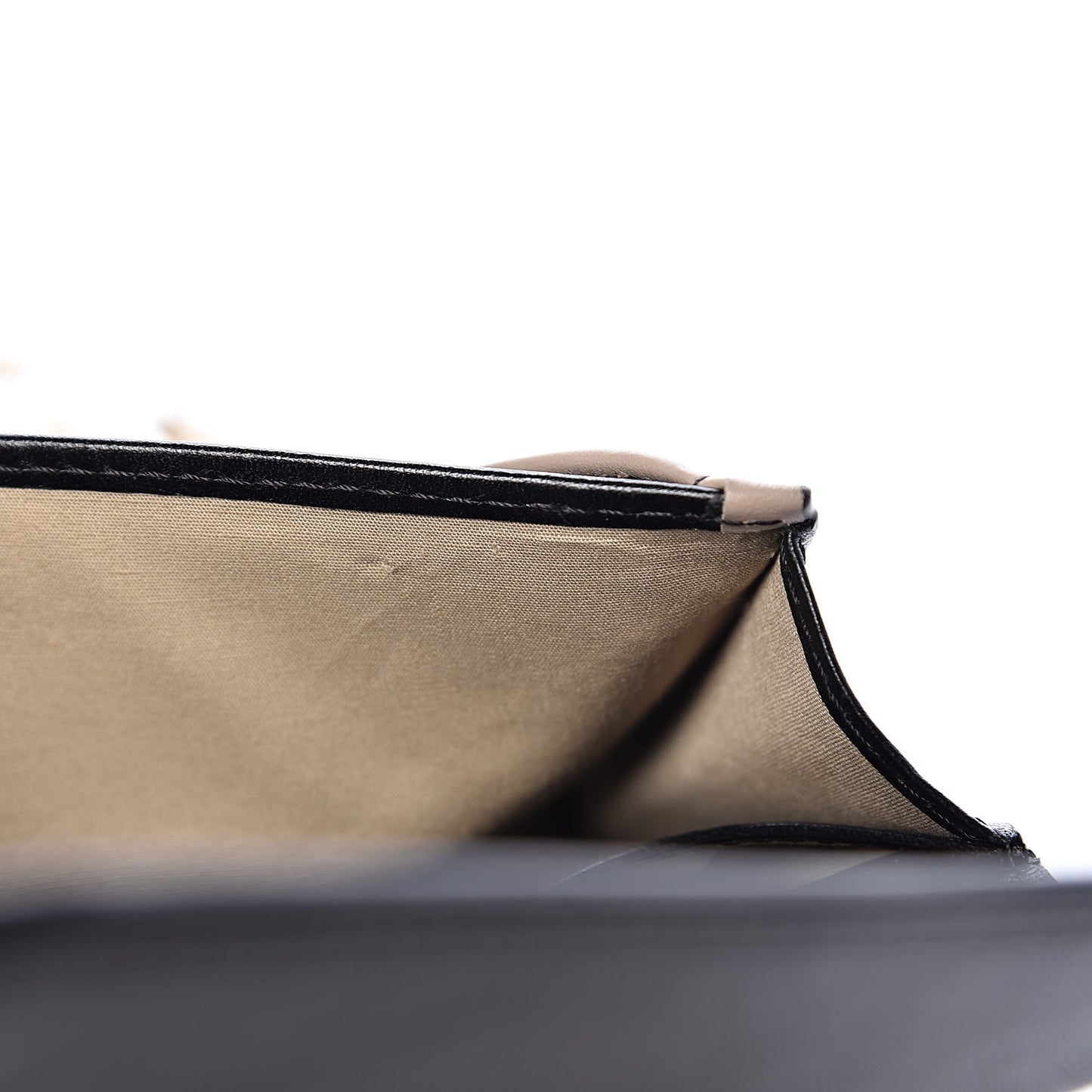 Calfskin Patchwork Chain Wallet Black Beige