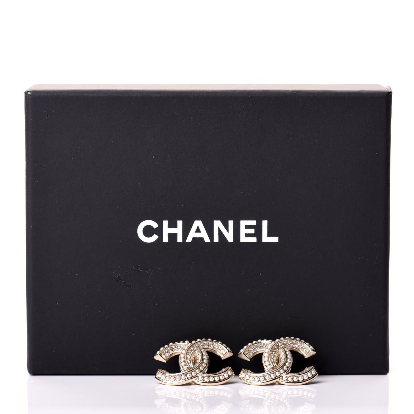 Crystal Pearl Chain Mania CC Earrings Gold