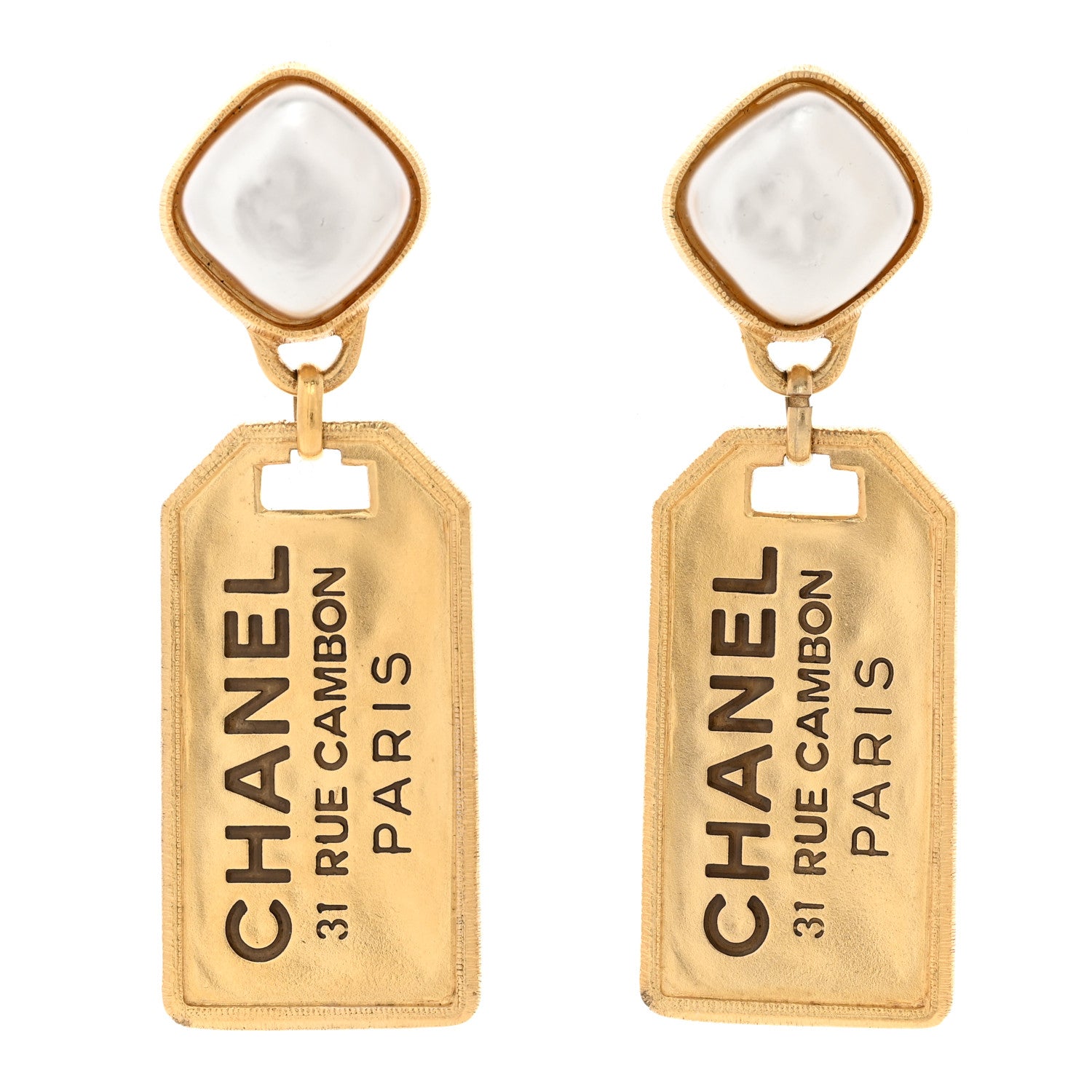 Chanel Pearl CC Tags Drop Earrings Gold 1 of 5