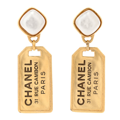 Chanel Pearl CC Tags Drop Earrings Gold 1 of 5