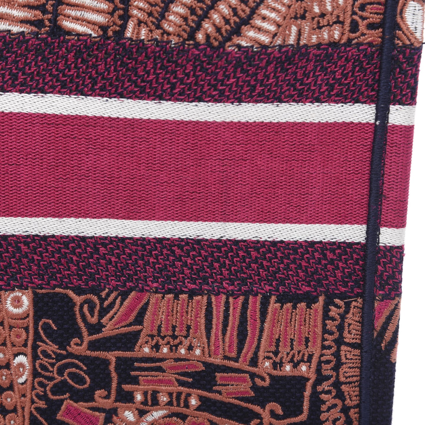 Canvas Embroidered Dior Animals Tiger Book Tote Deep Blue Fuchsia