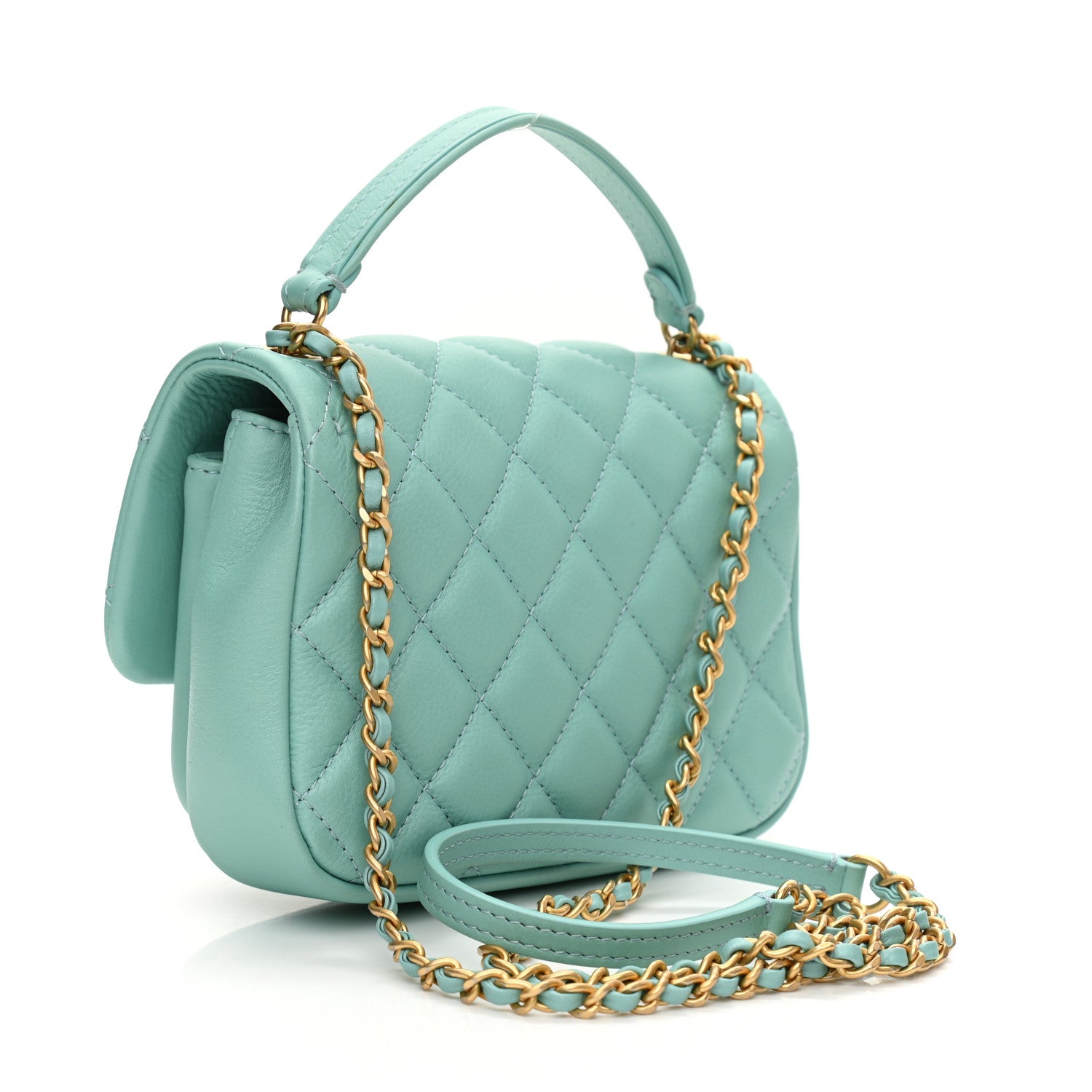 Chanel Calfskin Quilted Top Handle Flap Light Blue 3 of 11