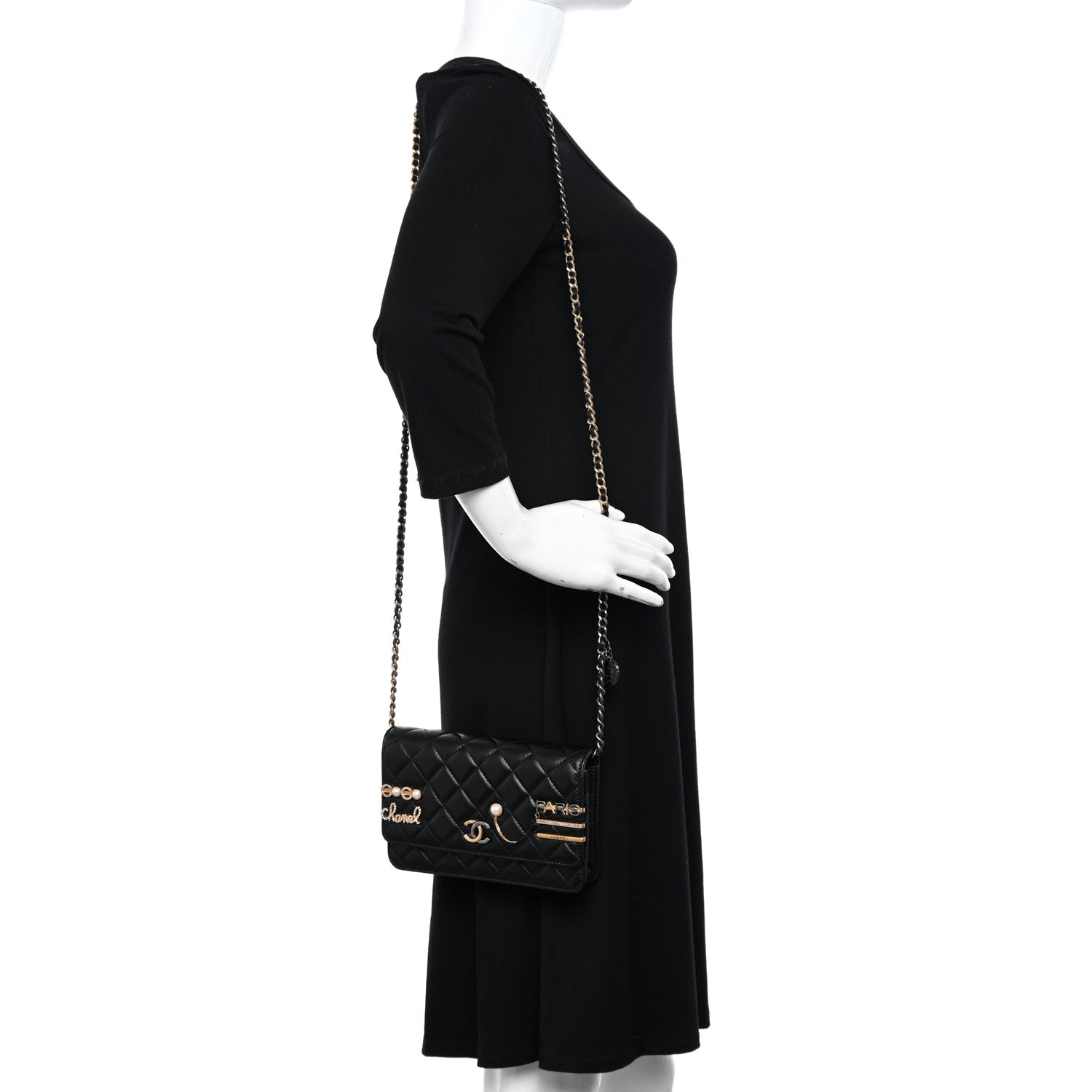 Chanel Lambskin Quilted Coco Clips Wallet On Chain WOC Black 2 of 12