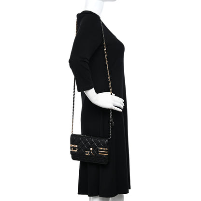 Chanel Lambskin Quilted Coco Clips Wallet On Chain WOC Black 2 of 12