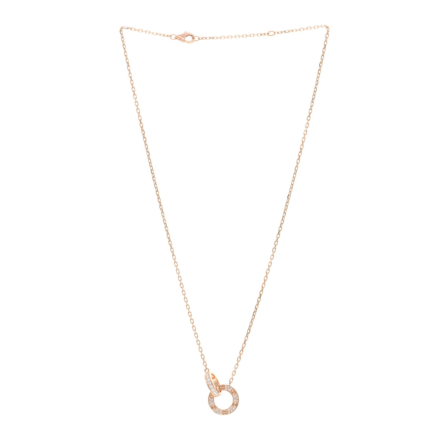 18K Pink Gold Diamond Interlocking LOVE Paved Necklace