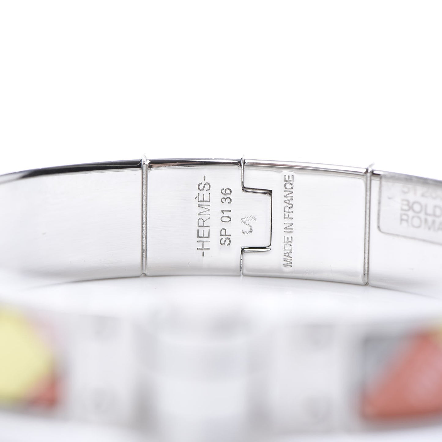 Enamel Printed Narrow Bolduc Au Carre Hinged Bracelet S Romantique