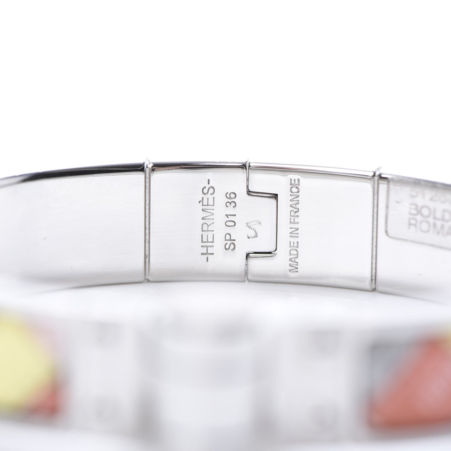 Hermes Enamel Printed Narrow Bolduc Au Carre Hinged Bracelet S Romantique 4 of 5