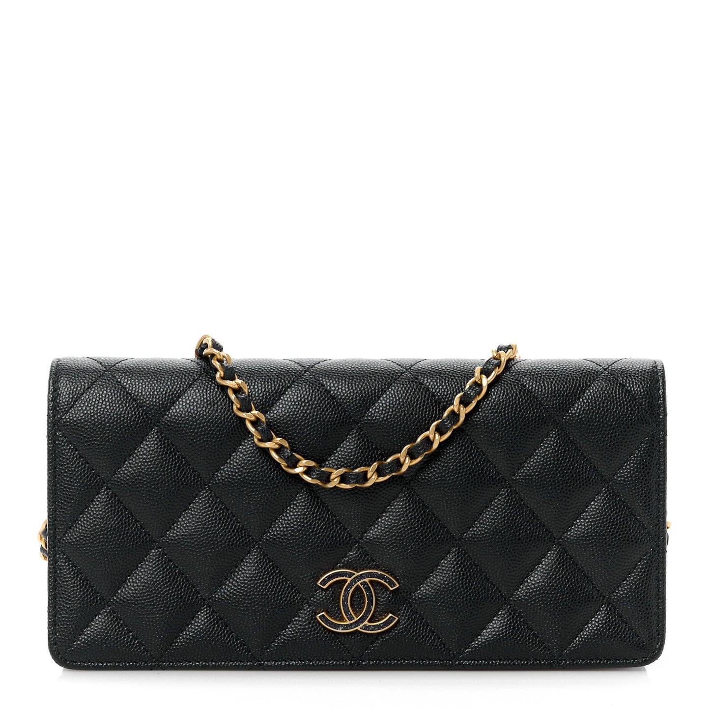 Caviar Quilted Glitter CC Roller Skate Clutch With Chain Black Black