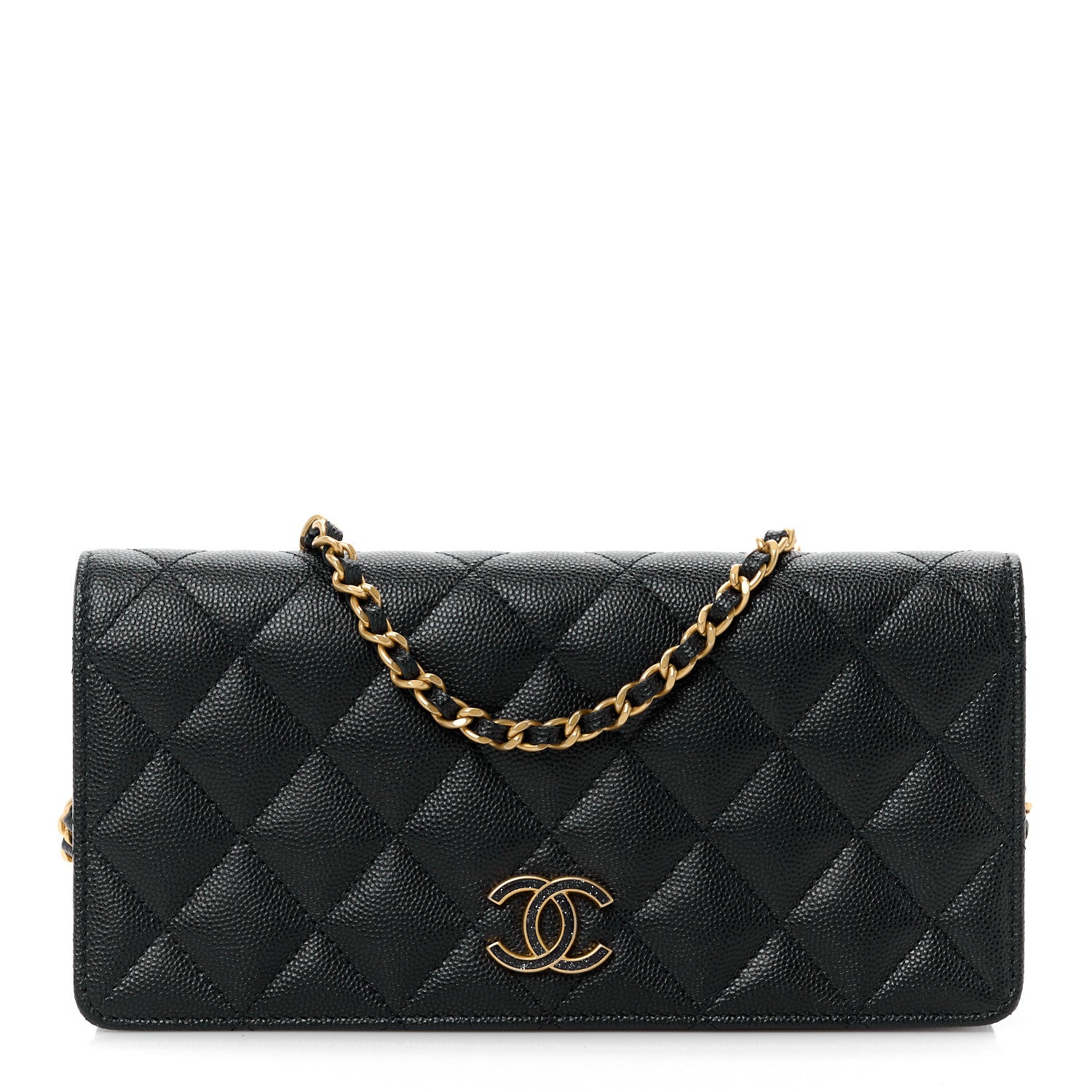 Chanel Caviar Quilted Glitter CC Roller Skate Clutch With Chain Black Black 1 of 16