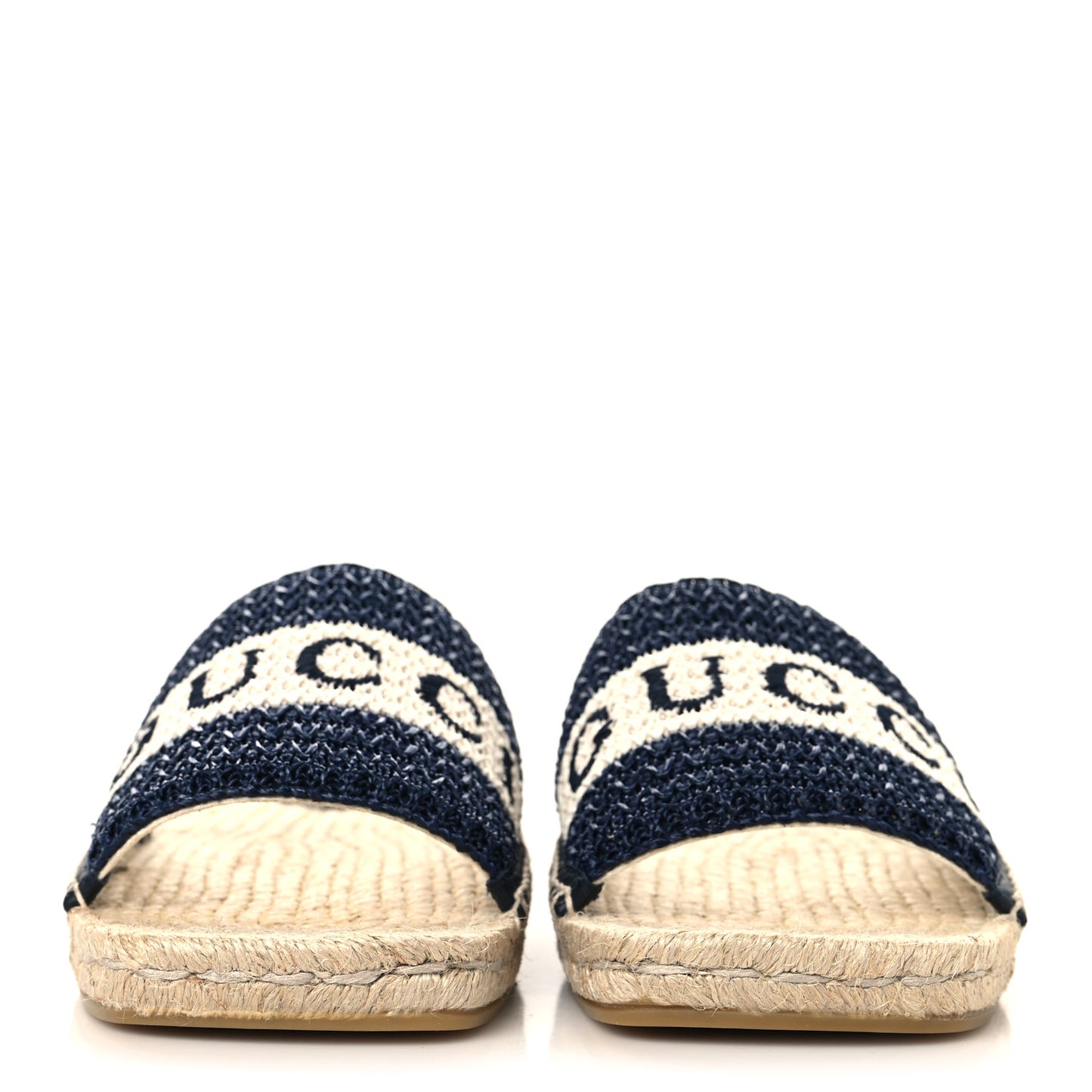 Macrochet Raffia Logo Flat Slide Espadrille Sandals 37.5 Blue Great White