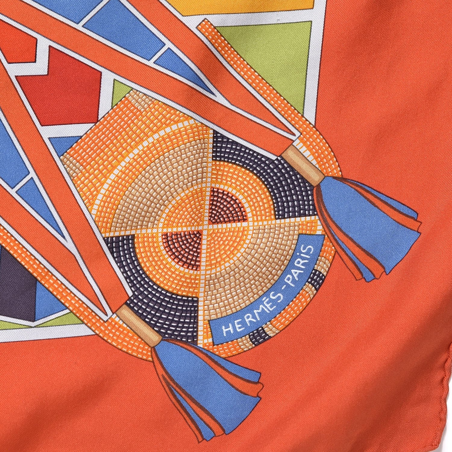 Hermes Silk L'Art Indien Scarf 90 Orange Jaune Bleu 4 of 9