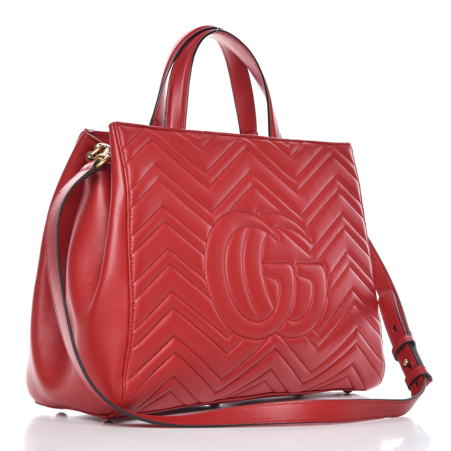 Gucci Calfskin Matelasse Medium GG Marmont Tote Hibiscus Red 3 of 9