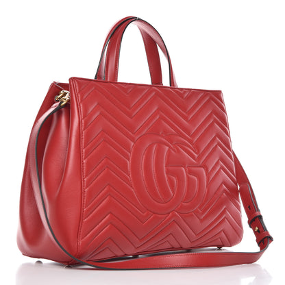 Gucci Calfskin Matelasse Medium GG Marmont Tote Hibiscus Red 3 of 9