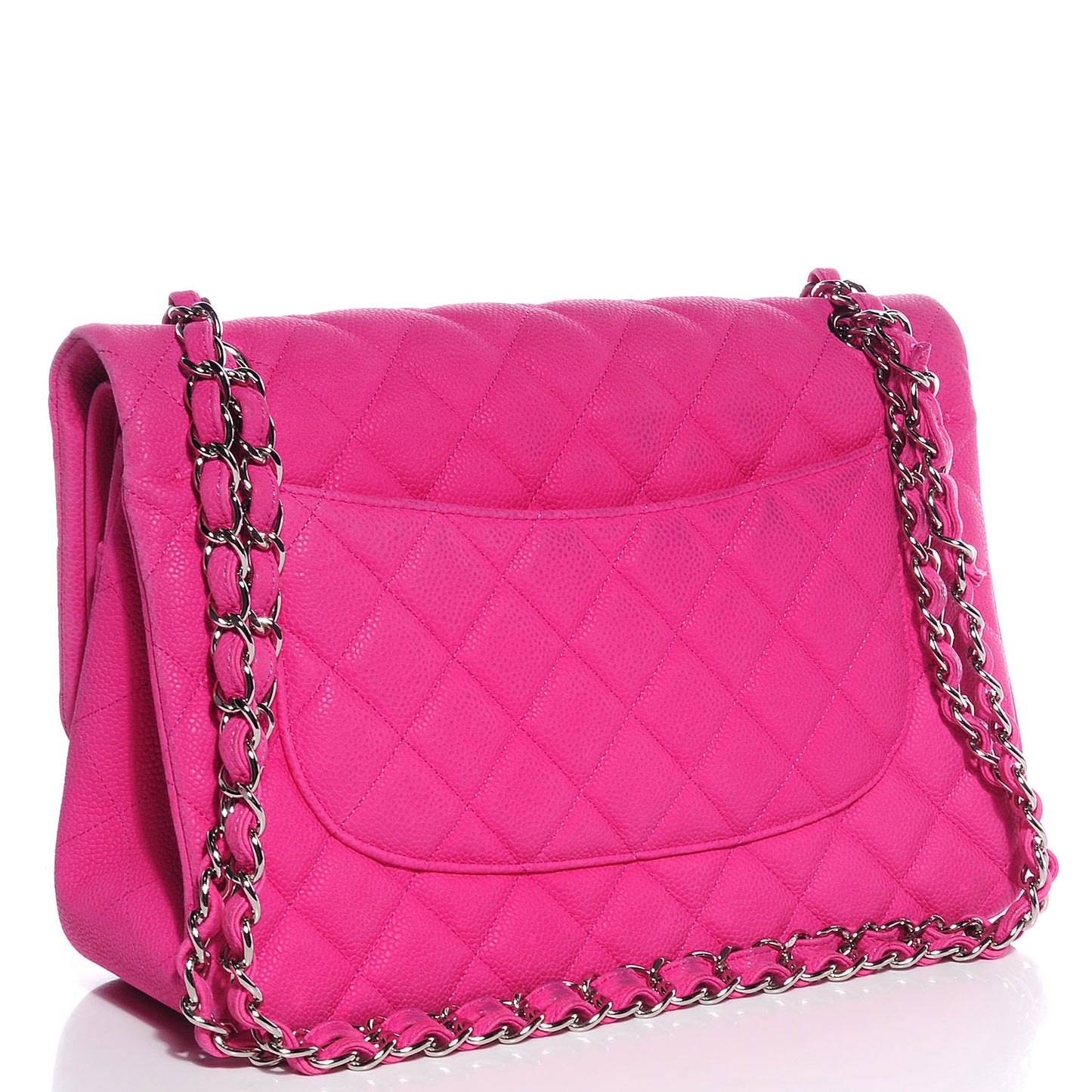 Iridescent Caviar Jumbo Double Flap Hot Pink