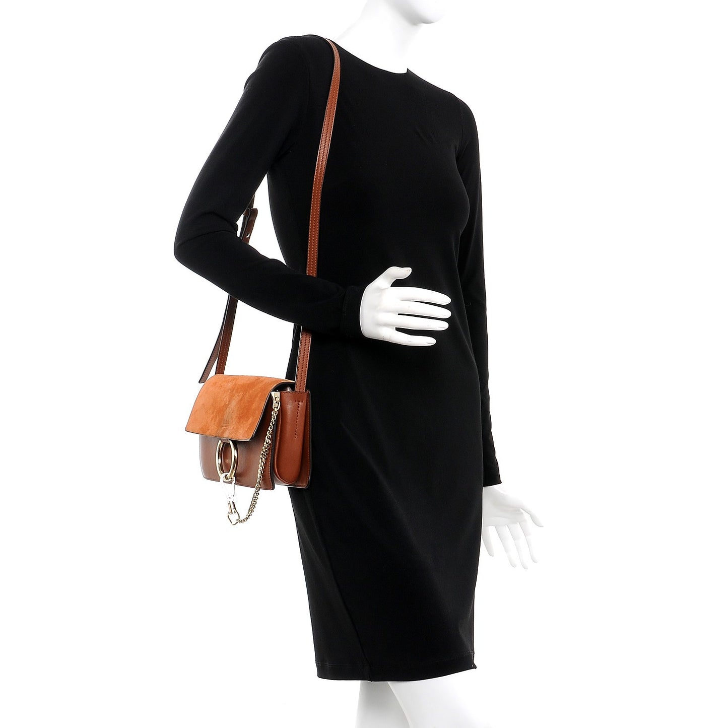 Suede Calfskin Small Faye Shoulder Bag Tobacco
