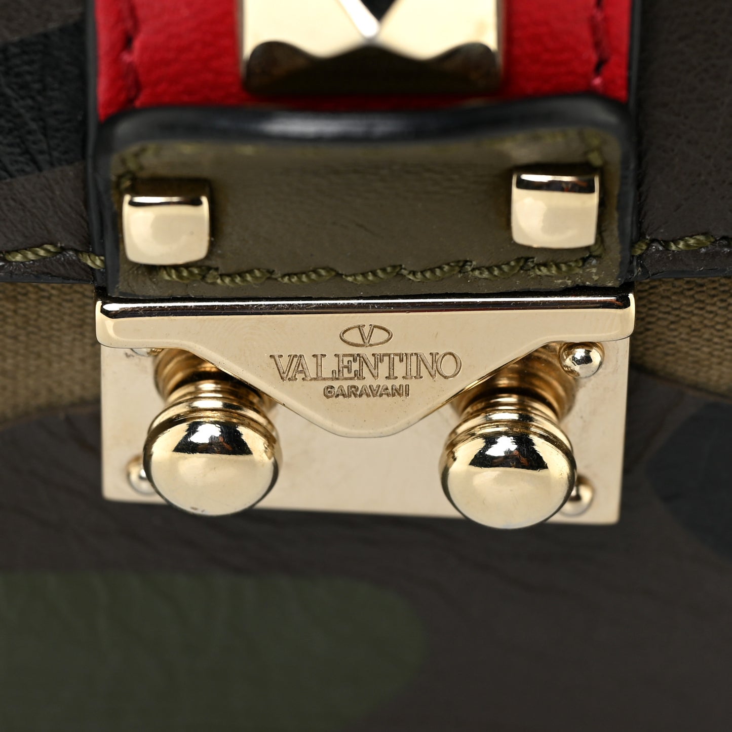 Nappa Canvas Camouflage Medium Glam Lock Rockstud Flap Verde