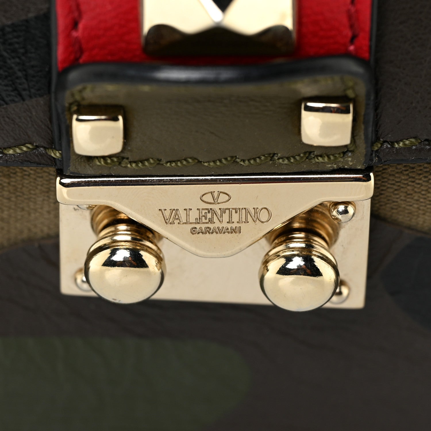 Valentino Garavani Nappa Canvas Camouflage Medium Glam Lock Rockstud Flap Verde 16 of 17