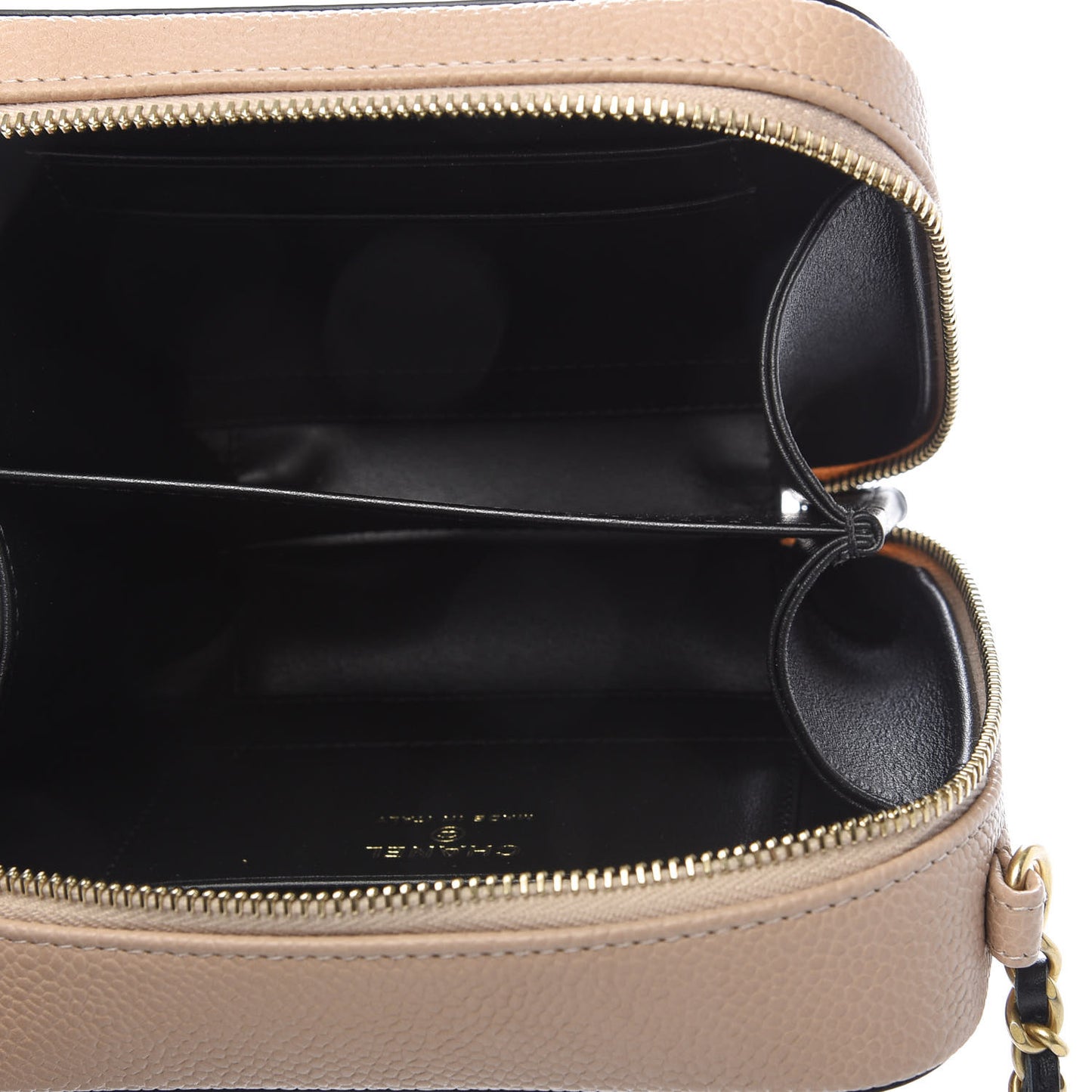 Caviar Quilted CC Filigree Vanity Clutch With Chain Beige Black