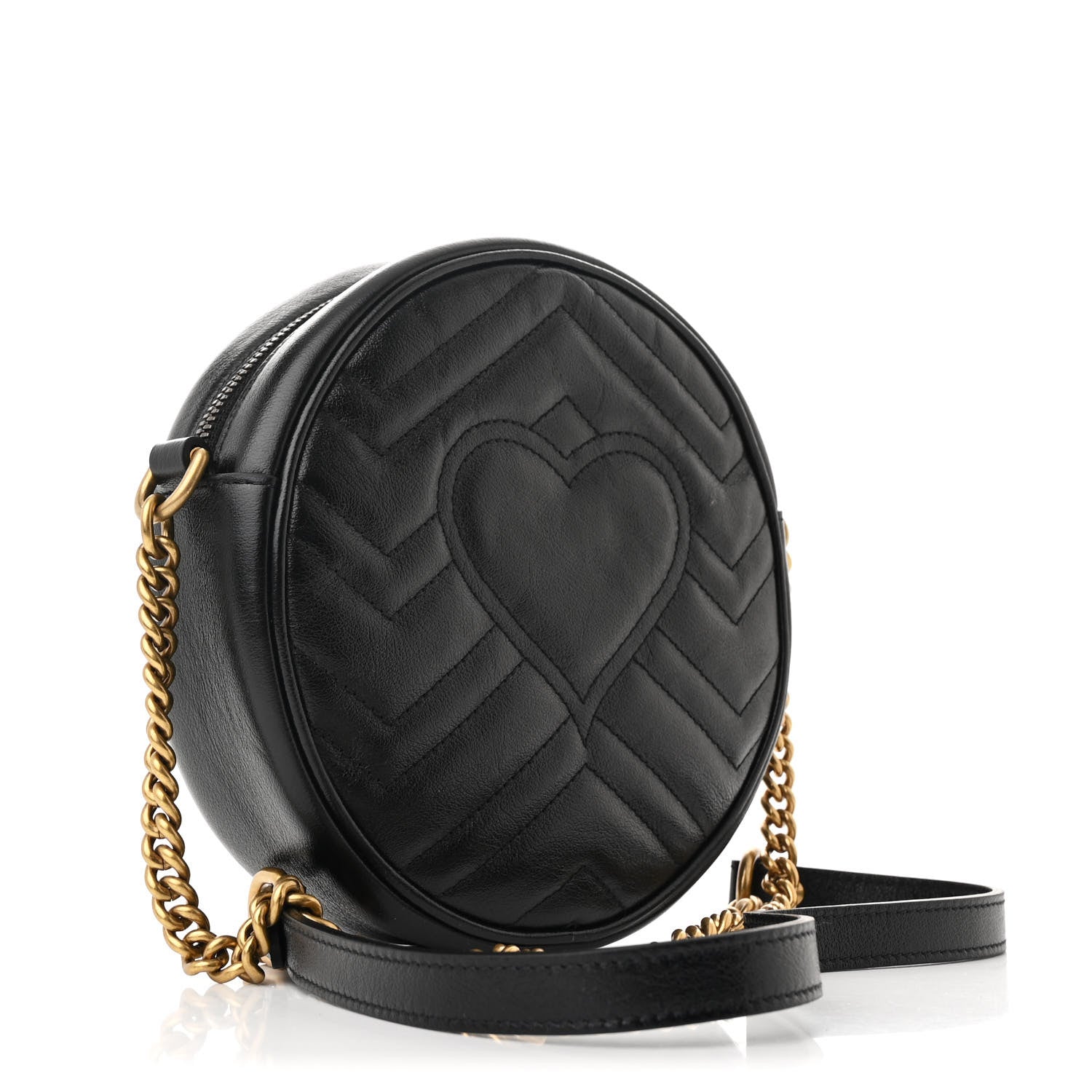 Gucci Azalea Calfskin Matelasse Heart Mini GG Marmont Round Shoulder Bag Black 3 of 11