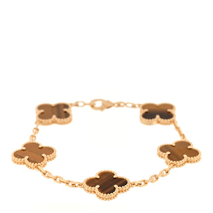 Van Cleef & Arpels 18K Yellow Gold Tiger Eye 5 Motifs Vintage Alhambra Bracelet 1 of 3