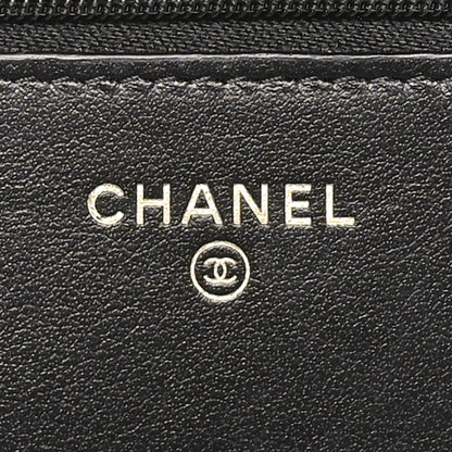 Chanel Shiny Aged Calfskin Enamel Logo Quilted Wallet On Chain WOC Black 6 of 10