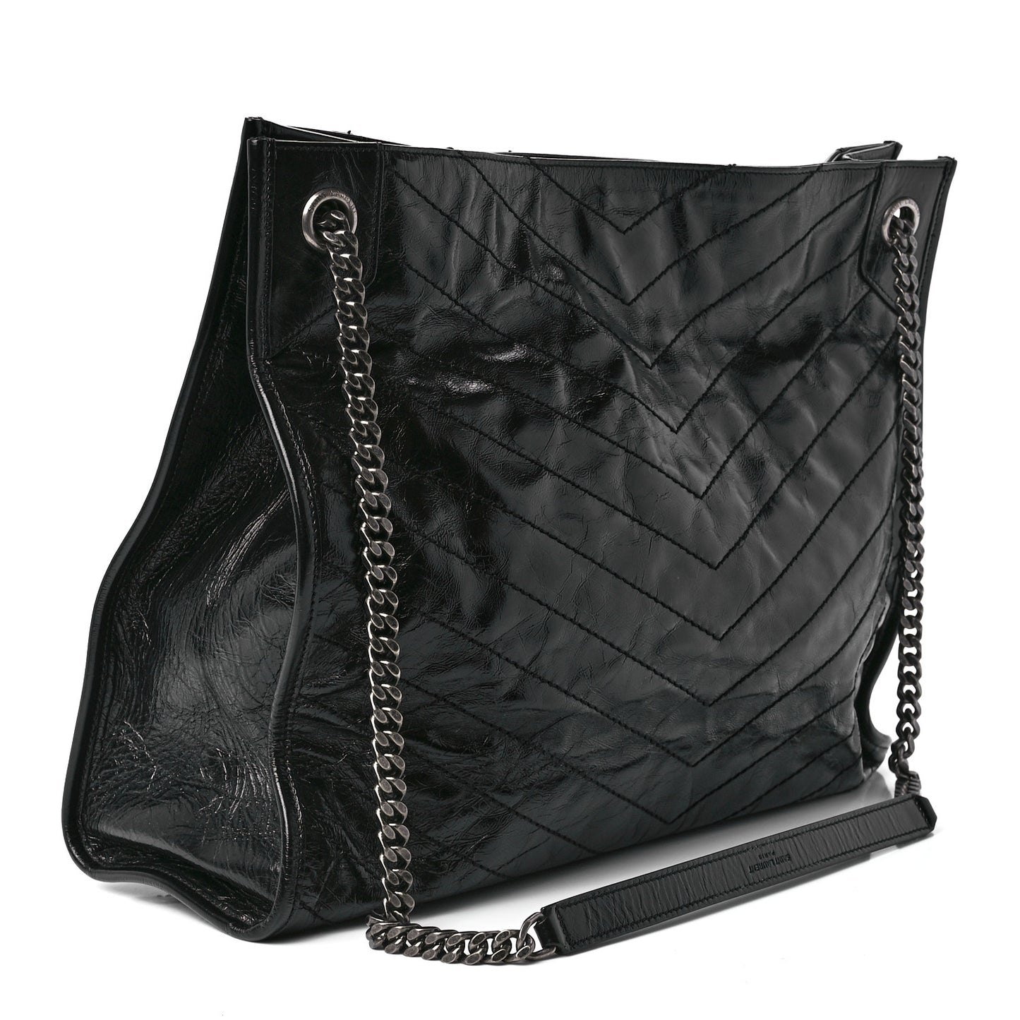Crinkled Calfskin Matelasse Monogram Niki Shoulder Bag Black