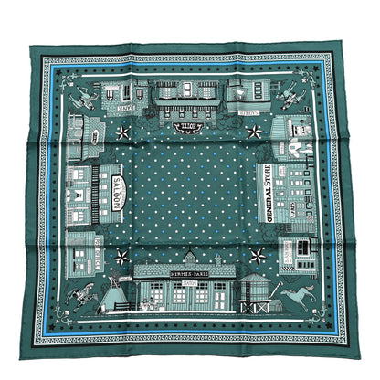 Hermes Silk Paris Station Bandana 55 Vert Cypres Bleu Azur Black 1 of 4