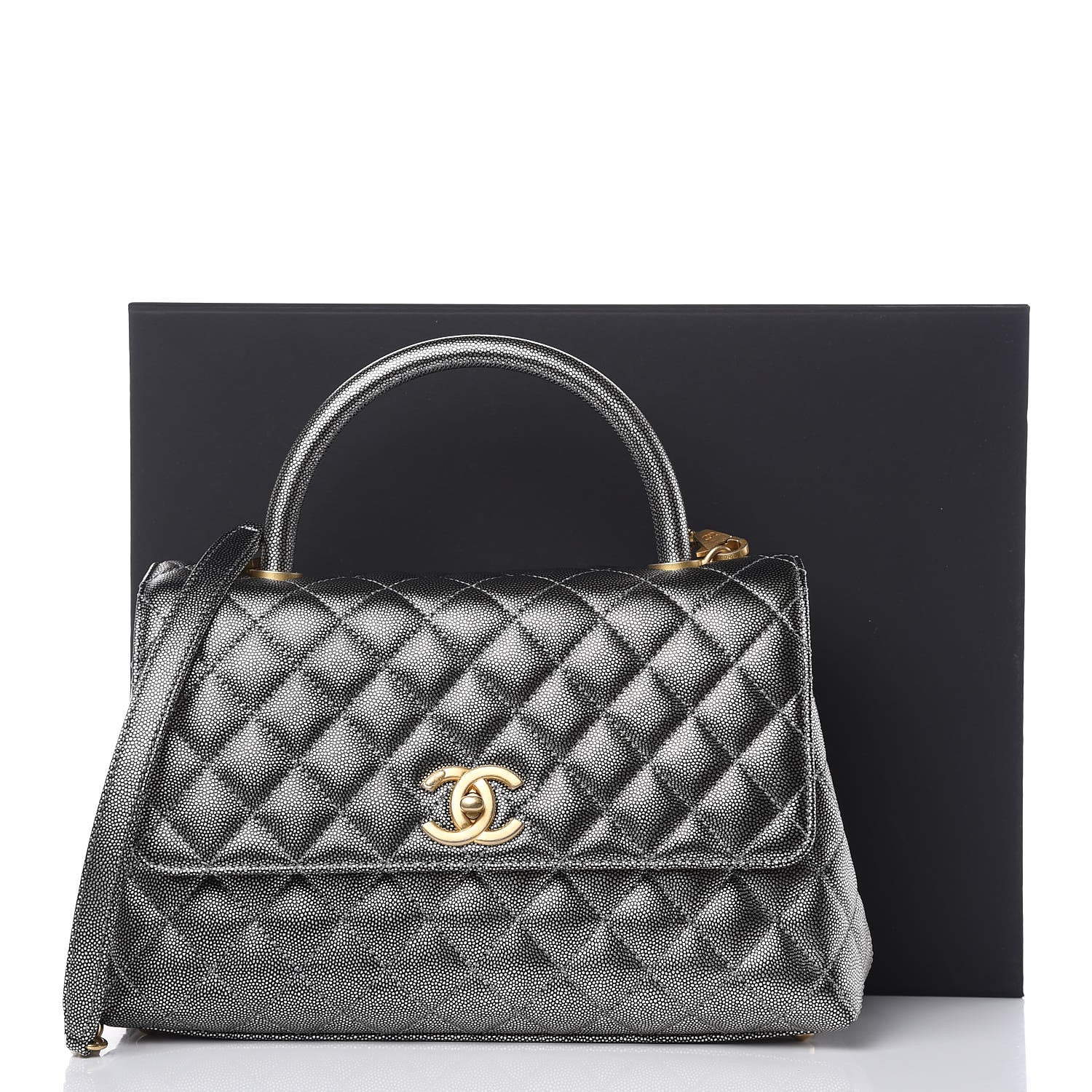 Chanel Metallic Caviar Quilted Small Coco Handle Flap Silver 10 of 10