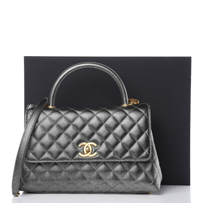 Chanel Metallic Caviar Quilted Small Coco Handle Flap Silver 10 of 10