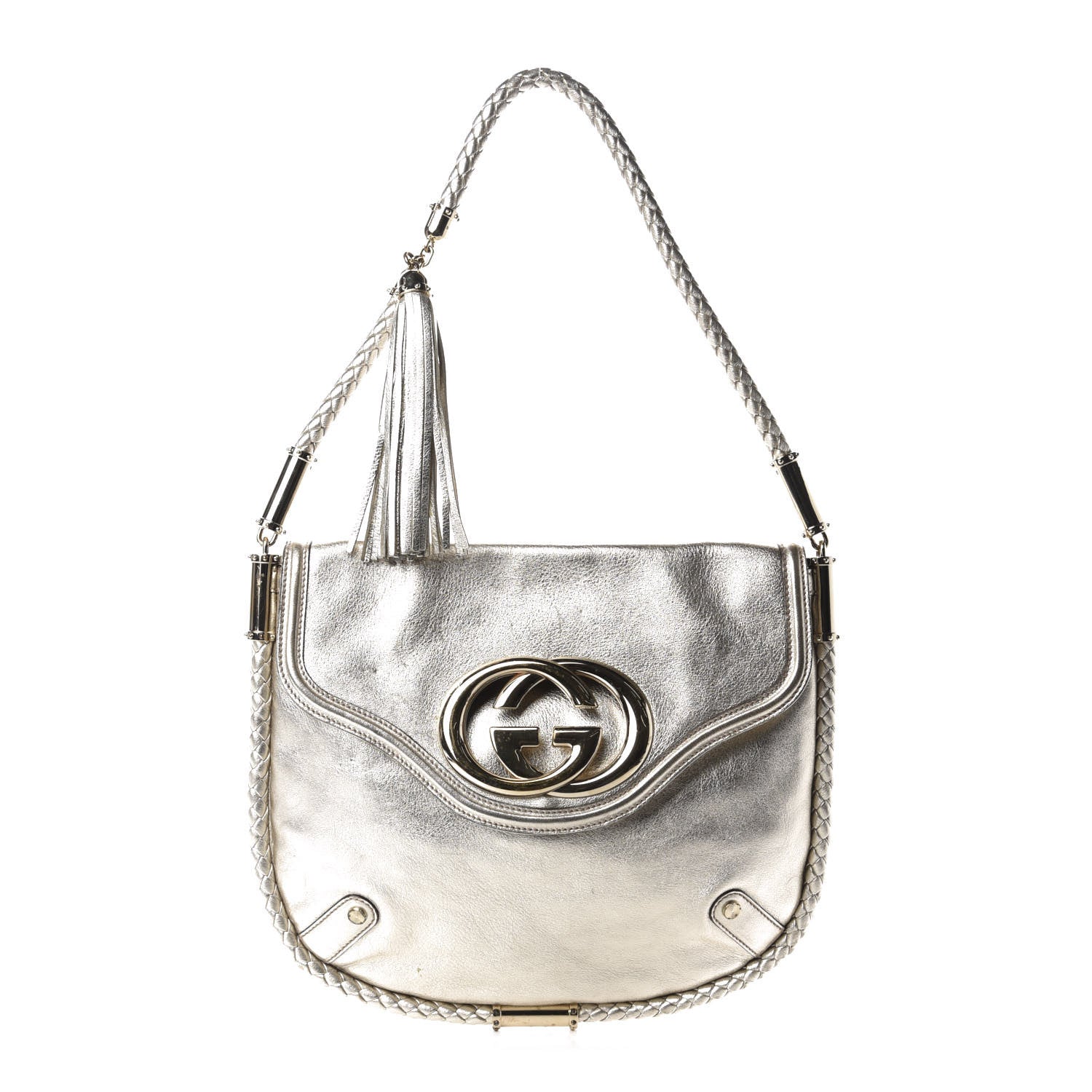 Gucci Metallic Calfskin Medium Britt Tassel Shoulder Bag Platinum 1 of 16