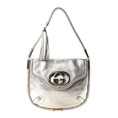 Gucci Metallic Calfskin Medium Britt Tassel Shoulder Bag Platinum 1 of 16
