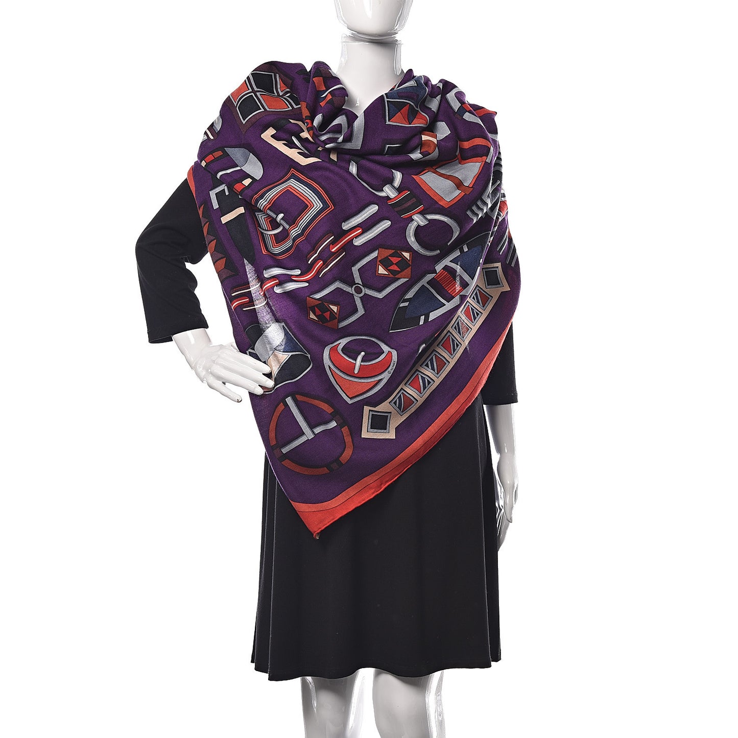 Cashmere Silk Carre En Boucles Shawl 140 Violet Corail Gris