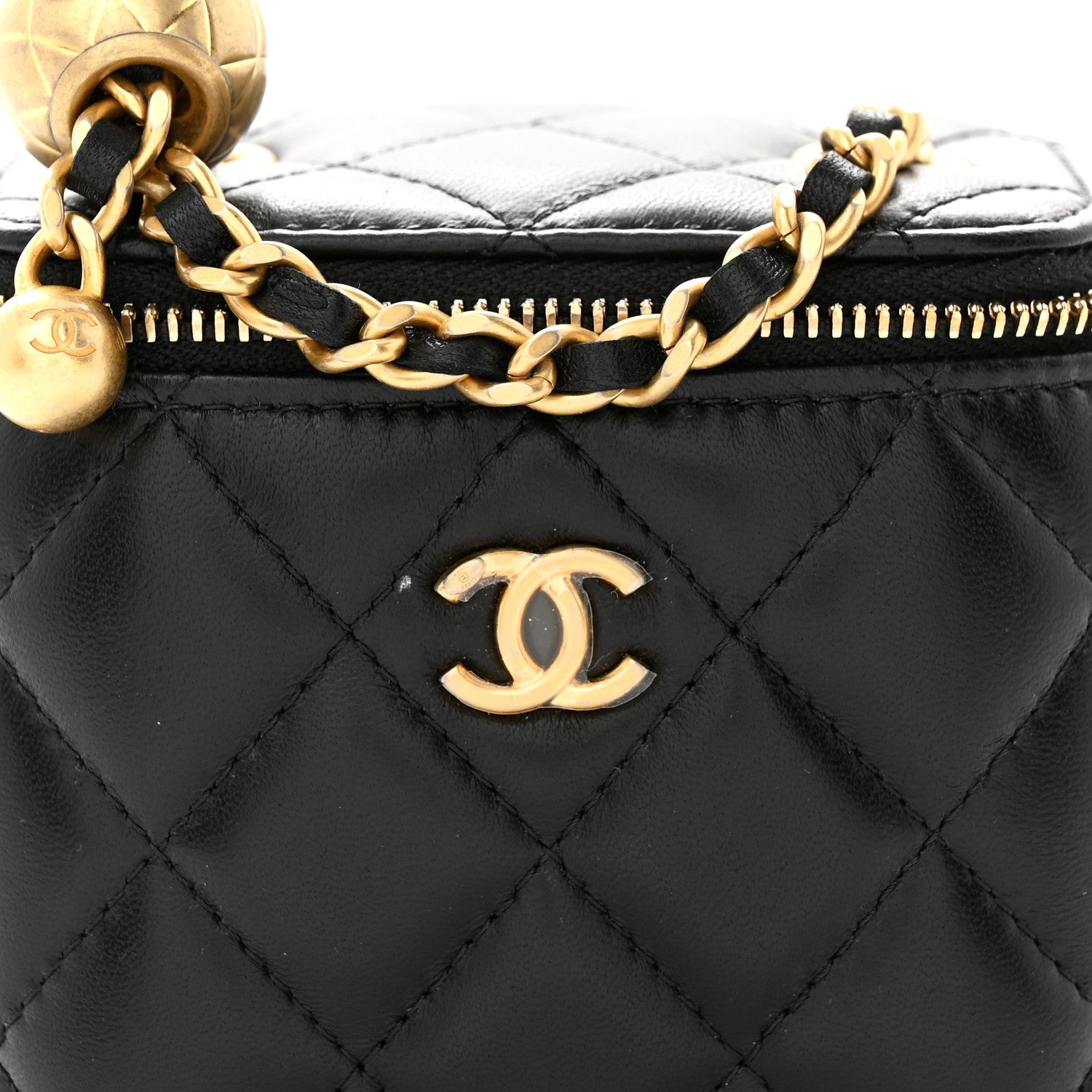 Chanel Lambskin Quilted Mini Pearl Crush Vanity Case With Chain