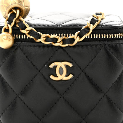 Chanel Lambskin Quilted Mini Pearl Crush Vanity Case With Chain Black 8 of 11