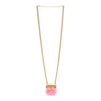 Chanel Metal Fur Flap Bag Long Necklace Gold Pink 3 of 6
