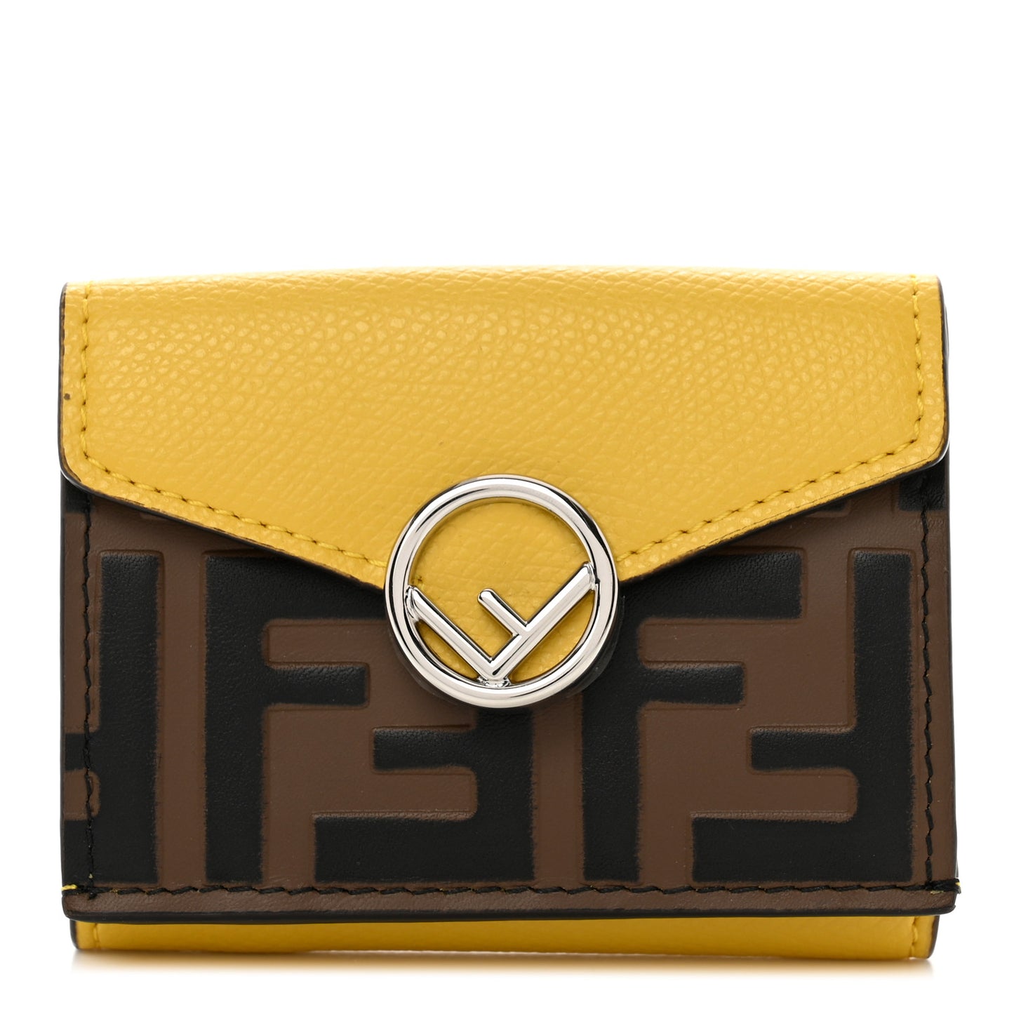 Vitello Liberty F is Fendi Bi-Color FF 1974 Embossed Micro Tri-Fold Envelope Wallet Maya Black Sunflower