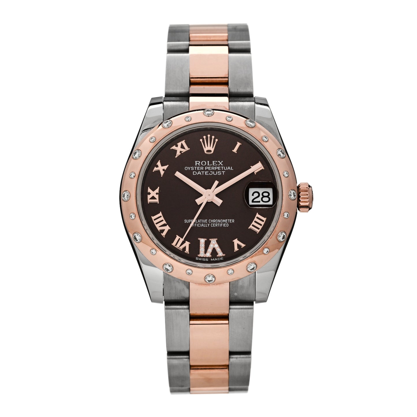 Stainless Steel 18K Everose Gold Diamond 31mm Oyster Perpetual Datejust Watch Chocolate Roman 178341