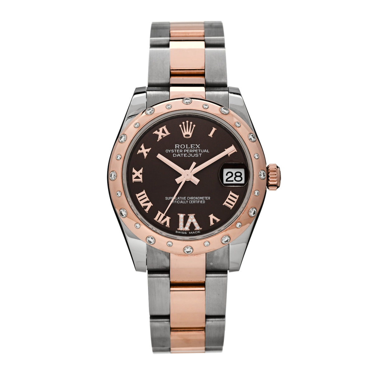 Rolex Stainless Steel 18K Everose Gold Diamond 31mm Oyster Perpetual Datejust Watch Chocolate Roman 178341 1 of 4