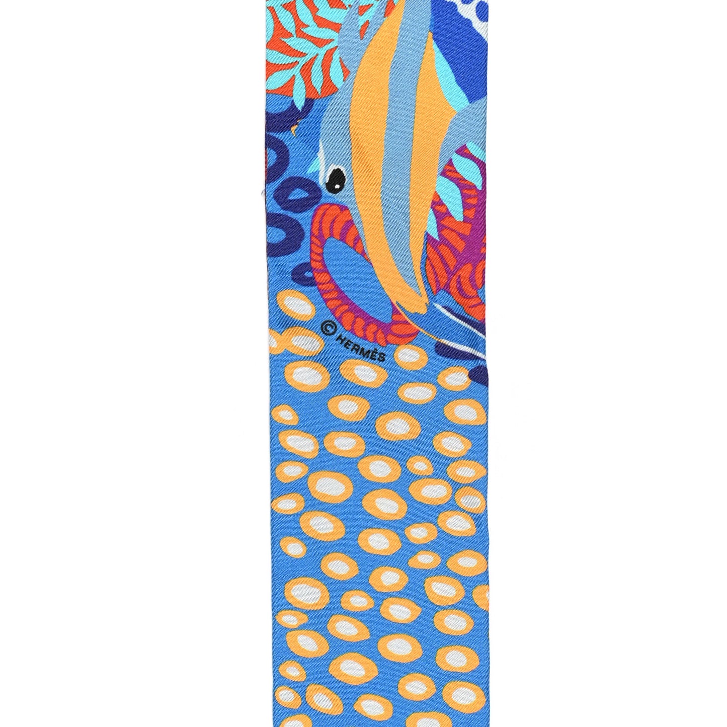 Silk Under The Waves Twilly Orange Bleu Fuchsia