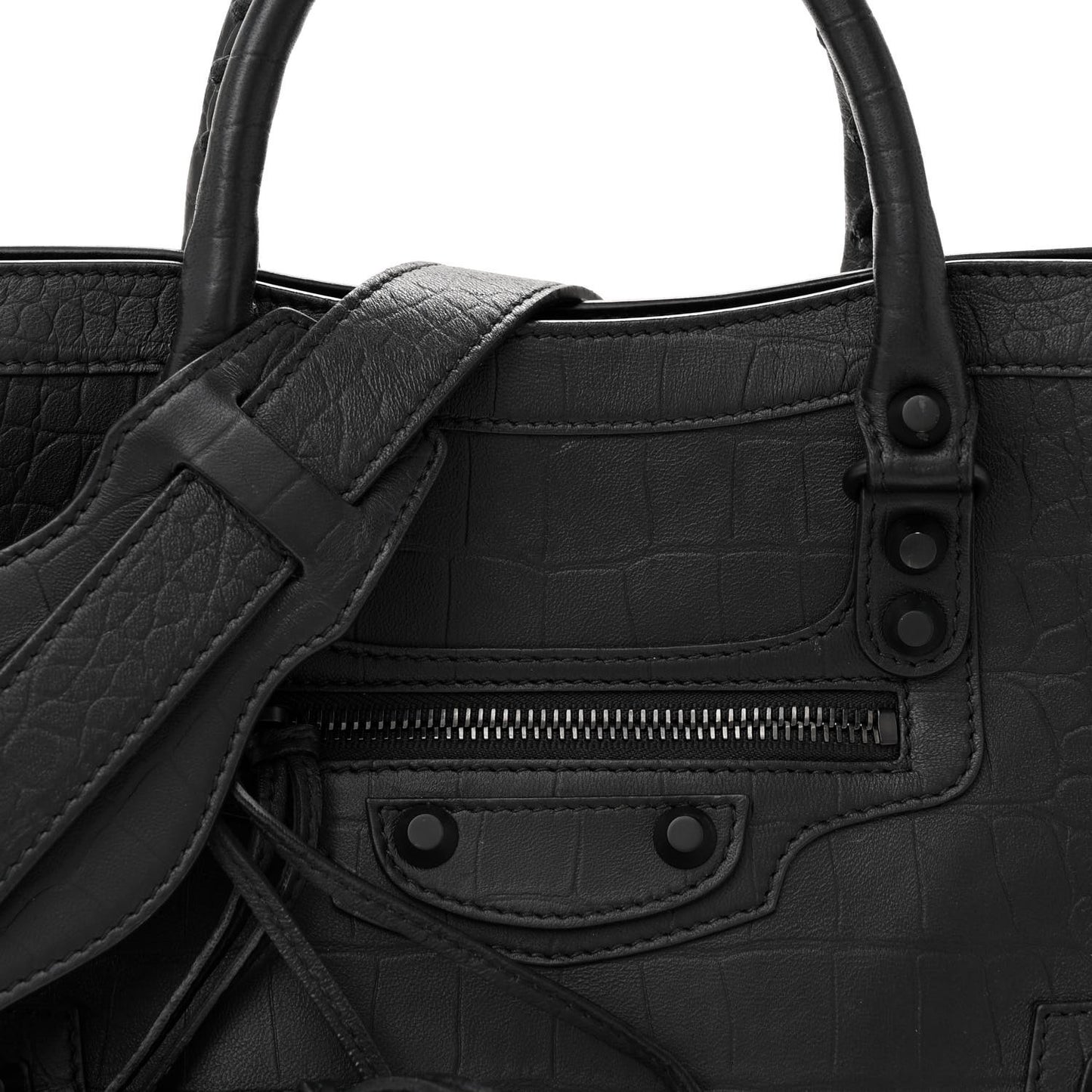 Matte Supple Lambskin Crocodile Embossed Classic Black Hardware S City Black